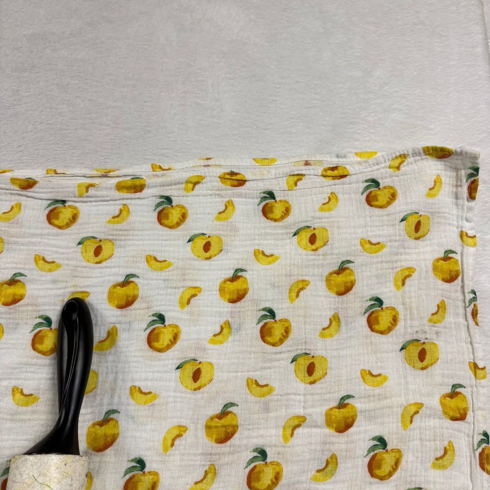 Bebe au Lait OS Yellow Peach Fruit 100% Cotton Muslin Swaddle Baby Blanket Cozy - Picture 4 of 7